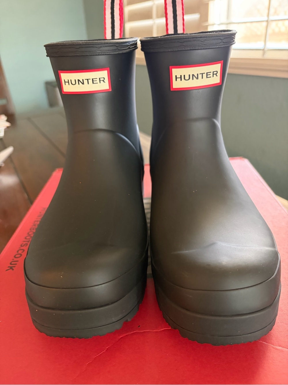 Hunter Short Matte Black Rain Boots with Red Logo